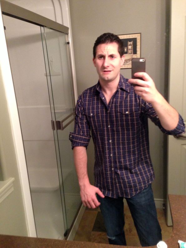 I took a picture of myself too while Sarah was putting on her finishing touches. Mine turned out a little less graceful in this classic "douche mirror" shot.