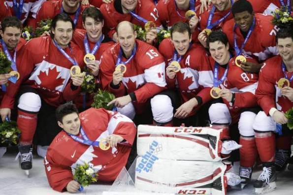 John Lehmann/The Globe and Mail Team Canada players pose with their gold medals after defeating Sweden 3-0 in the championship game of the Winter Olympics on Sunday morning in Sochi, Russia. Canada went undefeated in six games, only allowing three goals against en route to repeating as Olympic champions.