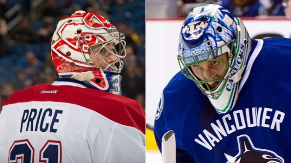 Getty Images/CBCSports.ca Carey Price, left, and Roberto Luongo are competing to be Canada's No. 1 goaltender at the Sochi Olympics. Who should start against Finland Have your say in the poll below.